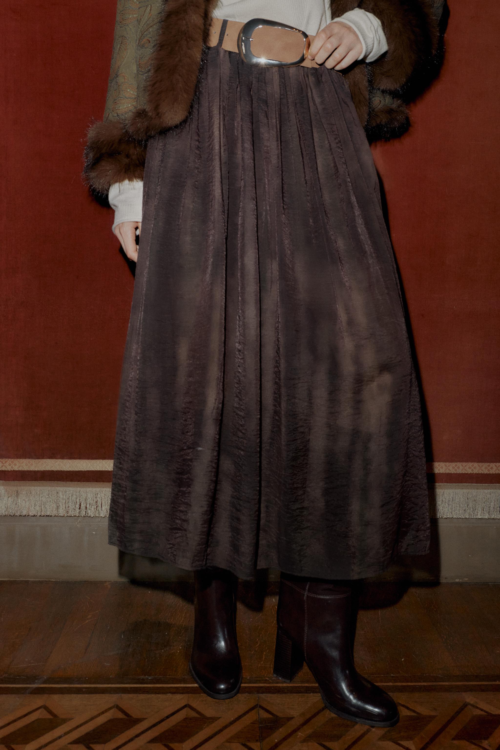 JUPE MI-LONGUE IMPRIMÉ ESTOMPÉ AVEC CEINTURE